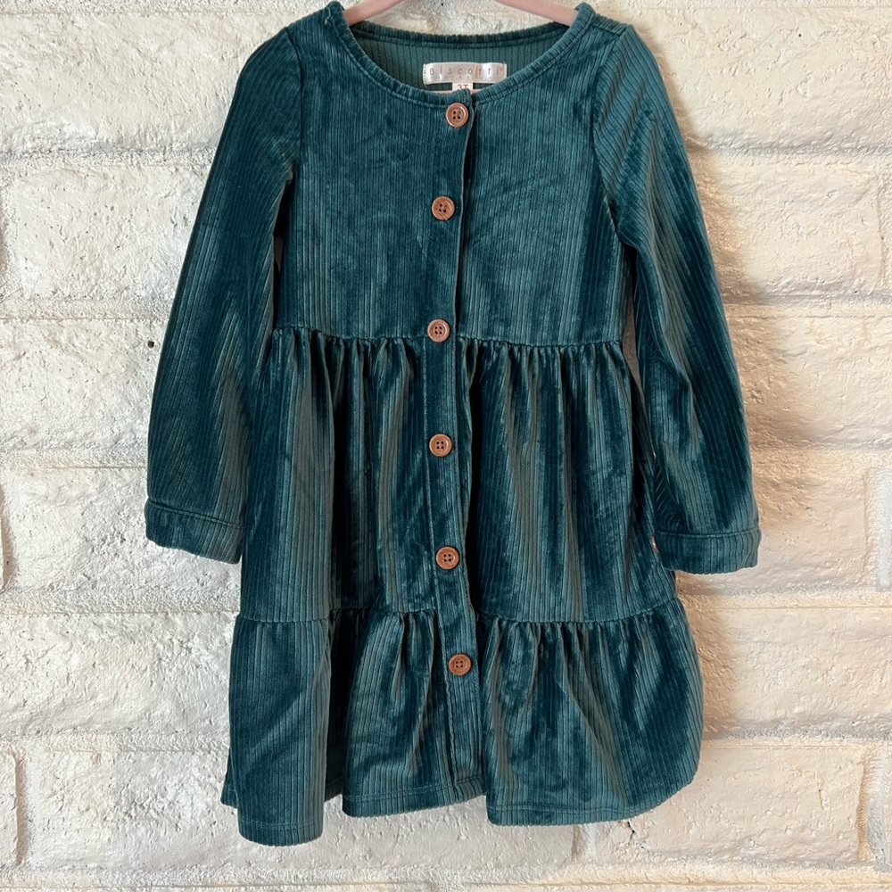 Biscotti Teal Velvet Button-Down Dress